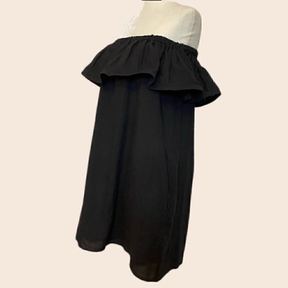 Line & Dot Black Concorde Ruffle Mini Linen Dress Size Large - Picture 4 of 10